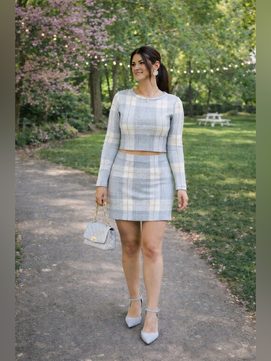 Love Street Dresses & Skirts - Love Street Plaid Mini Skirt in Light Blue-Gray and Cream Size Small